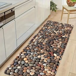 VIKAMA Pebble Non-Slip Flannel Mat—Long, Durable & Absorbent, Stain-Resistant Easy-Clean Kitchen & Hallway Rug