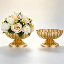 Luxury Gold Retro Flower Vase Wide - Mouth Flower Utensils Flower Arrangement Vase Office Cafe Indoor Restaurant Wedding Decor