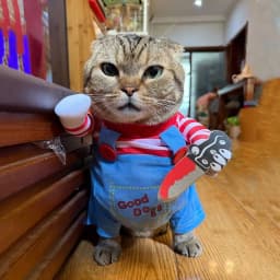 Funny Cat Clothes with Toy Knife Cute & Scary Pet Costume for Kittens Small Cats Dogs Halloween Cosplay Outfit Party Photo Props