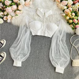 Autumn Sexy Cropped Tops for Women Off-shoulder Mesh Patchwork Sheer Female Corset Top Ladies Halter Skinny Blouses Dropshipping