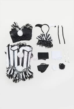 Black White Striped Clown Corset Dress Gothic Halloween Cosplay Costume with Ruffle Skirt