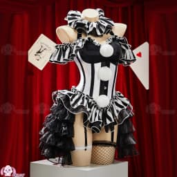 Black White Striped Clown Corset Dress Gothic Halloween Cosplay Costume with Ruffle Skirt