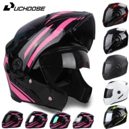 Uchoose Unisex Motorcycle Helmet DOT Certification Double Lens Cross Section Helmet Safety Modular Flip Helm Helmet With Visor
