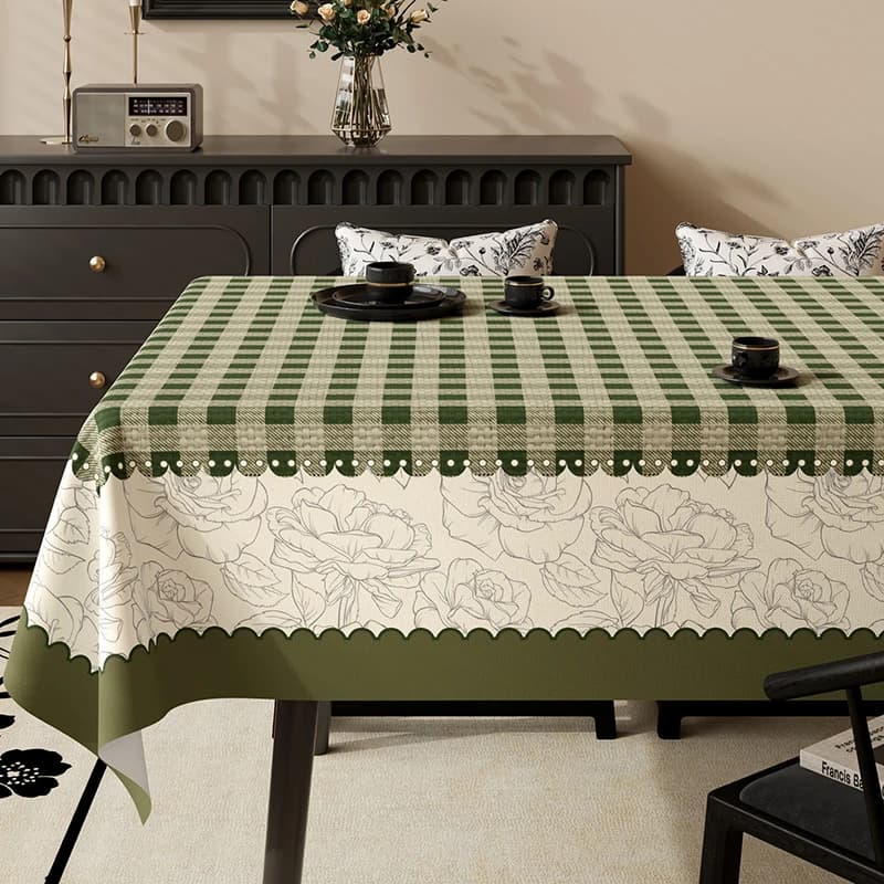 Green Retro Plaid Waterproof Tablecloth High-Quality Pvc Oil-Proof Table Mat for Living Room No-Wash Dining Aesthetic Room Decor