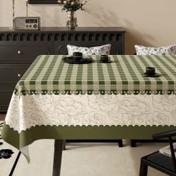 Green Retro Plaid Waterproof Tablecloth High-Quality Pvc Oil-Proof Table Mat for Living Room No-Wash Dining Aesthetic Room Decor