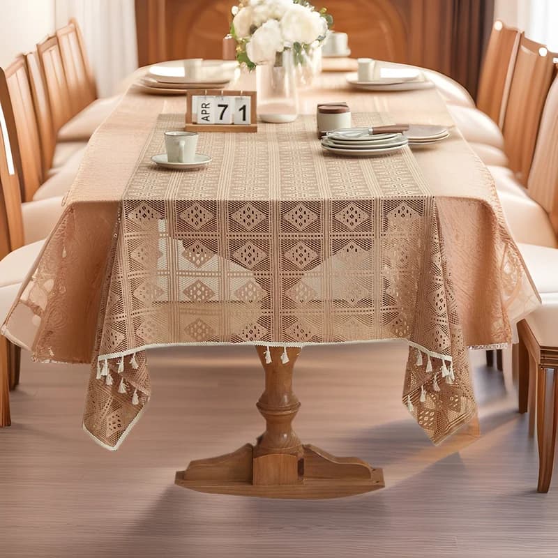 Luxury Crochet Diamond Solid Tablecloth Hollow Non-Slip Lace Table Cover for Wedding Banquet American Wear-Resistant Home Decor