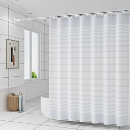 Shower Curtains White Stripe Simple Modern Style Curtain for Bathroom Water Resistant PEVA Fabric with Hooks 200cm Farmhouse