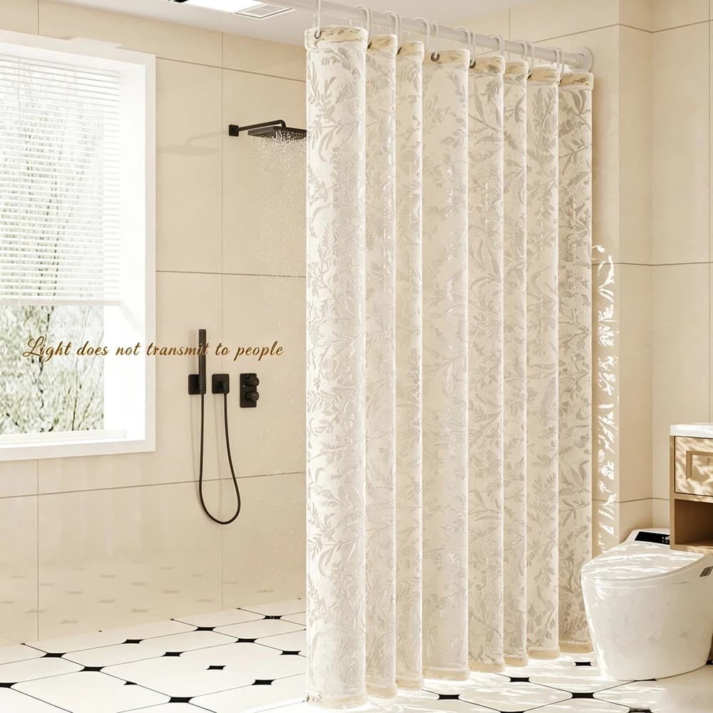 Luxury Jacquard Shower Curtain Waterproof Bathroom Partition Curtain Bathtub Separation Anti‑Mildew Bath Curtain Home Decor