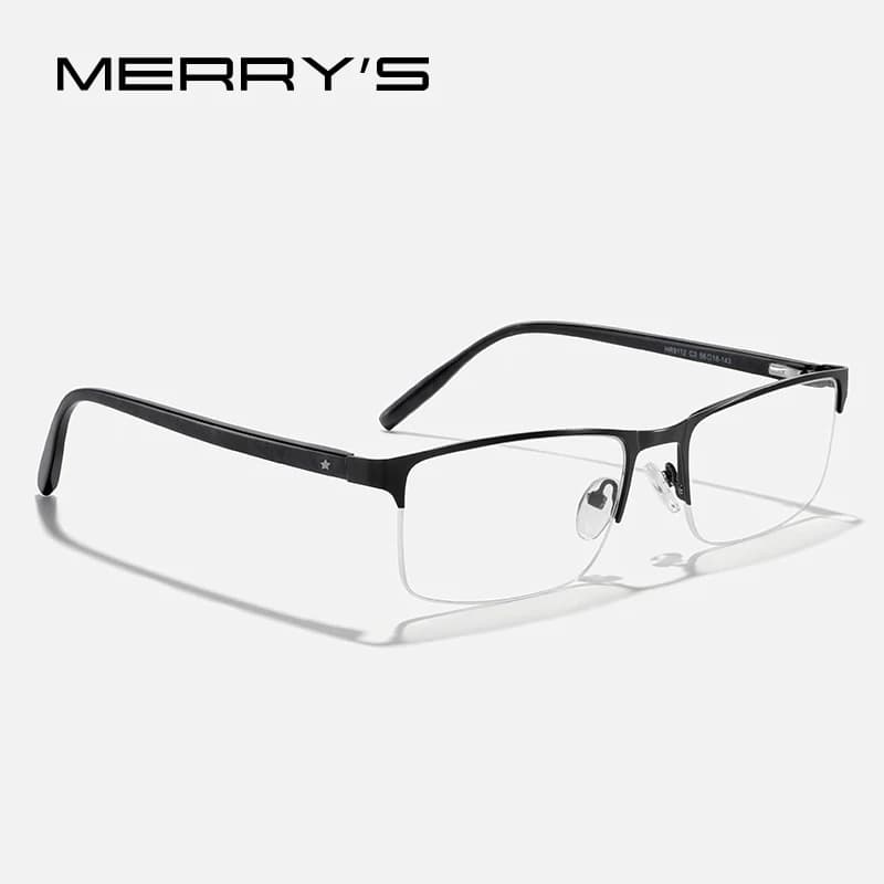 MERRYS DESIGN Titanium Alloy Glasses Frame For Men Women Square Half Frame Acetate Legs Myopia Prescription Eyeglasses S2612