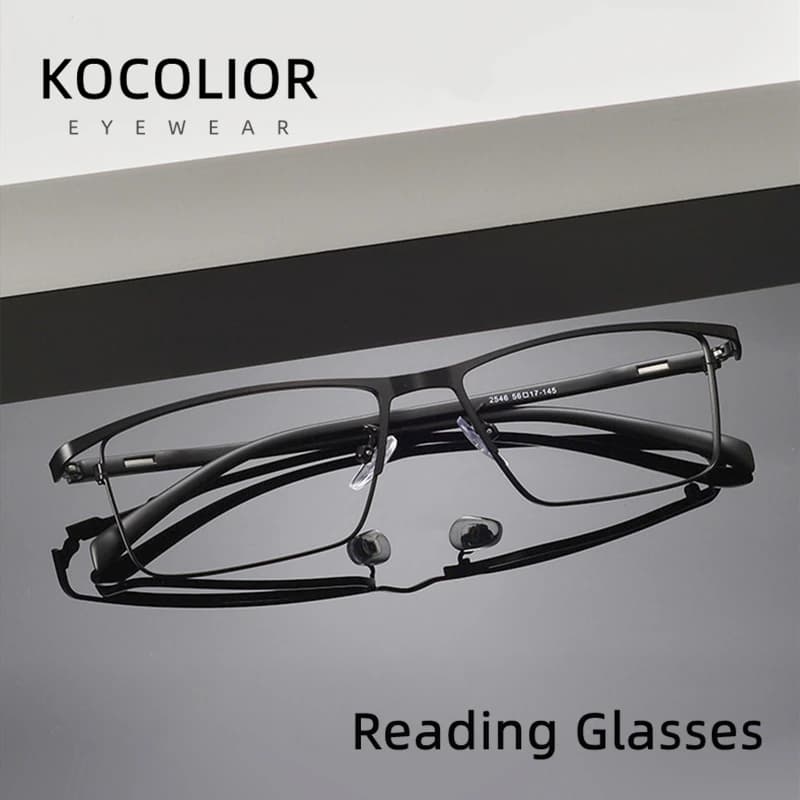 KOCOLIOR Full Frame Titanium Anti Blue Light Reading Glasses Men Ultralight Business Presbyopia Eyeglasses Photochromic Readers