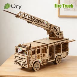Ury 3D Wooden Puzzle City Series Car Fire Ladder Truck Movable Retro Vehicle Assembly Model DIY Decoration Gift