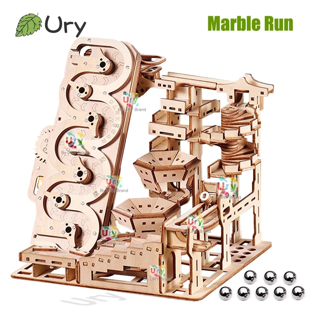 Ury 3D Wooden Puzzle Electric Track Device Marble Run Set Counter Current Compass Model Science Ball Maze Assembly Gift