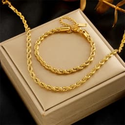 DIEYURO 316L Stainless Steel Gold Color Chain Necklace Bracelets For Women Girl Fashion Non-fading Lady Jewelry Set Accessories