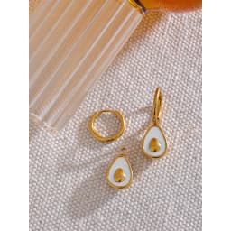 Yhpup Golden Avocado Drop Stainless Steel Fruit Huggie Hoop Earrings for Women Natural Shell Fashion Charm Cute Jewelry Gift
