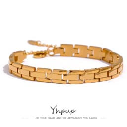 Yhpup 316L Stainless Steel Charm Polished Chain Golden Bracelet Bangle Statement Wide Pvd Adjustable Wrise Jewelry Women Men