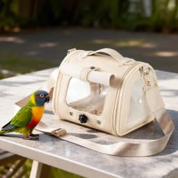Premium Brown PU Leather Pet Travel Carrier Bag, Portable Breathable Bird Parrot Hamster Travel Handbag with Shoulder Strap