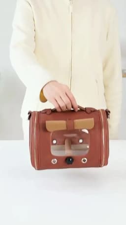 Premium Brown PU Leather Pet Travel Carrier Bag, Portable Breathable Bird Parrot Hamster Travel Handbag with Shoulder Strap