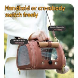Premium Brown PU Leather Pet Travel Carrier Bag, Portable Breathable Bird Parrot Hamster Travel Handbag with Shoulder Strap
