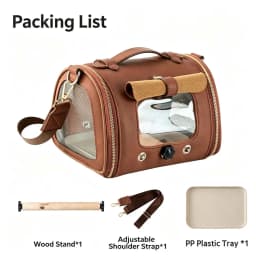 Premium Brown PU Leather Pet Travel Carrier Bag, Portable Breathable Bird Parrot Hamster Travel Handbag with Shoulder Strap