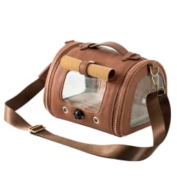 Premium Brown PU Leather Pet Travel Carrier Bag, Portable Breathable Bird Parrot Hamster Travel Handbag with Shoulder Strap