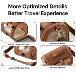 Premium Brown PU Leather Pet Travel Carrier Bag, Portable Breathable Bird Parrot Hamster Travel Handbag with Shoulder Strap