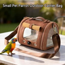 Premium Brown PU Leather Pet Travel Carrier Bag, Portable Breathable Bird Parrot Hamster Travel Handbag with Shoulder Strap