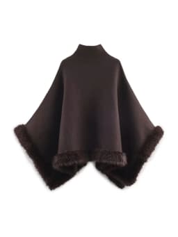 NLZGMSJ Autumn Women Fur Splice Cape Jacket New Fashion Loose Leisure Poncho Coat Elegant Hight Street Women Cloak ﻿Y2K