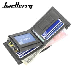 Baellerry Short Men's Wallet Leather Coin Purse Card Clips Simple Frosted Wallet with Multiple Card Slots Casual Wallet for Men