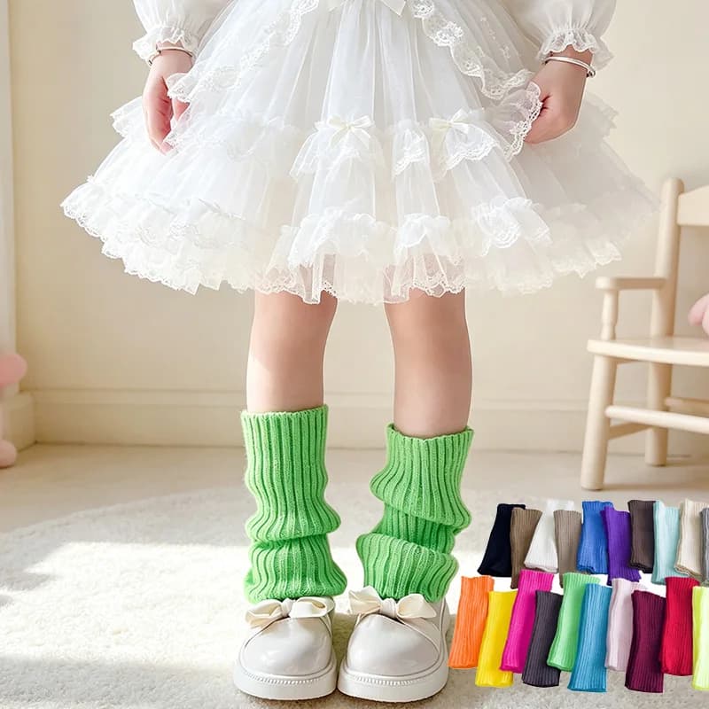 Autumn Solid Color Leg Warmers Middle Tube Socks Knitted Y2K Lolita Style Mid-Calf Socks for Children Girl