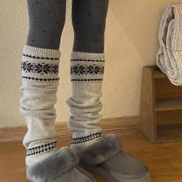 Retro INS Leg Warmer Cover Fashion Snowflake Warm Loose Socks Covers Knitted Socks Leg Warmer Autumn Knit Long Stockings