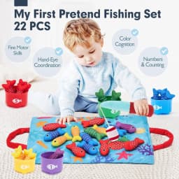 Montessori Toy for Todders Cloth Fishing Game with Stacking Cups Color Sorting Early Education Toy Number Counting Math Toy Gift