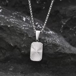 Mens Square Pendant Necklaces,Embossing Radiation Sunburst Stainless Steel Pendant Necklaces,Stylish Jewelry Gifts