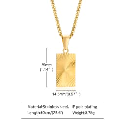 Mens Square Pendant Necklaces,Embossing Radiation Sunburst Stainless Steel Pendant Necklaces,Stylish Jewelry Gifts