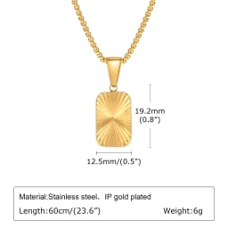 Mens Square Pendant Necklaces,Embossing Radiation Sunburst Stainless Steel Pendant Necklaces,Stylish Jewelry Gifts