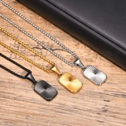 Mens Square Pendant Necklaces,Embossing Radiation Sunburst Stainless Steel Pendant Necklaces,Stylish Jewelry Gifts