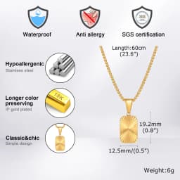 Mens Square Pendant Necklaces,Embossing Radiation Sunburst Stainless Steel Pendant Necklaces,Stylish Jewelry Gifts