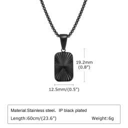 Mens Square Pendant Necklaces,Embossing Radiation Sunburst Stainless Steel Pendant Necklaces,Stylish Jewelry Gifts