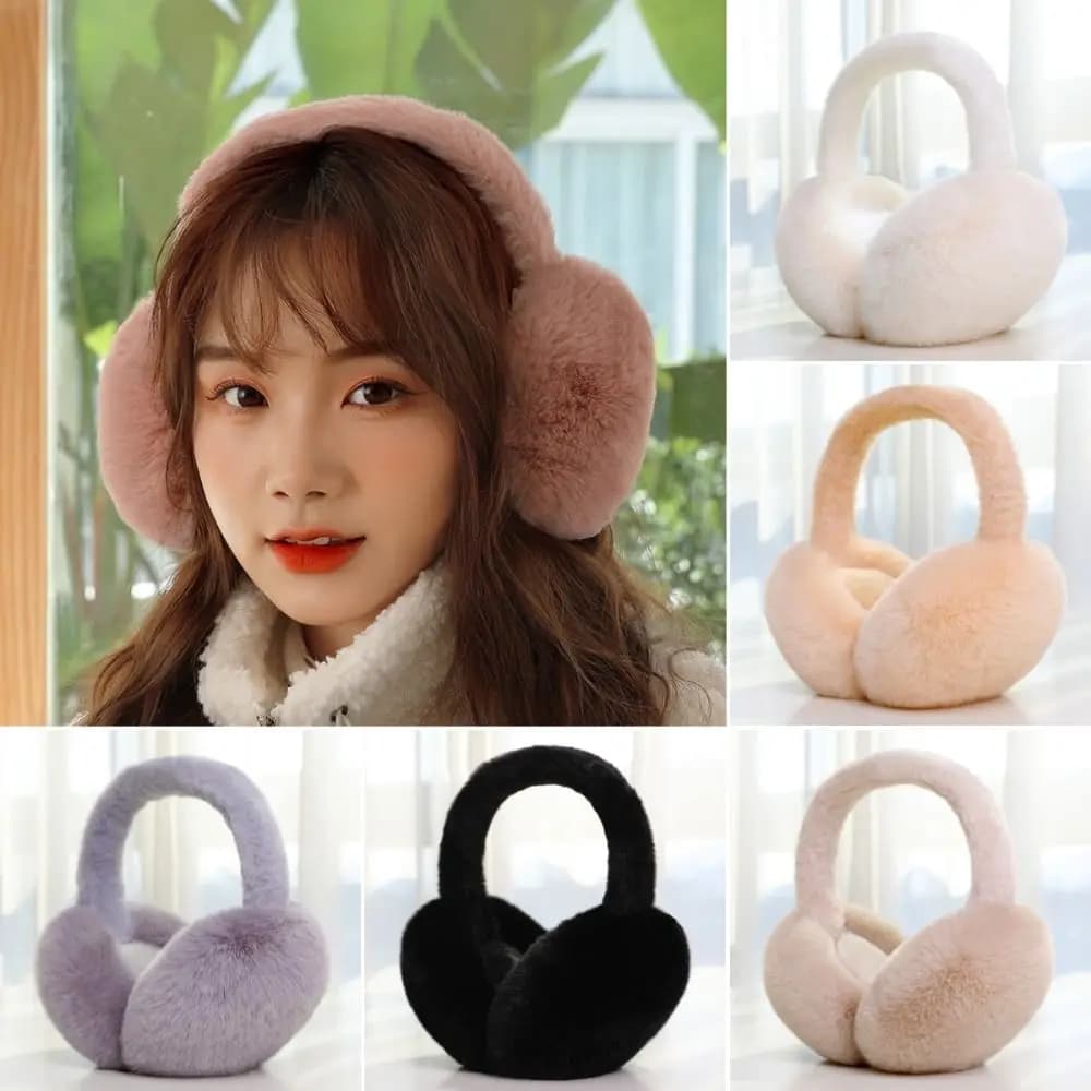 Solid Color Folding Plush Ear Warmer Fashion Winter Earmuffs Thermal Cold Protection Ear Cover Outdoor Skiing Cycling Earflap
