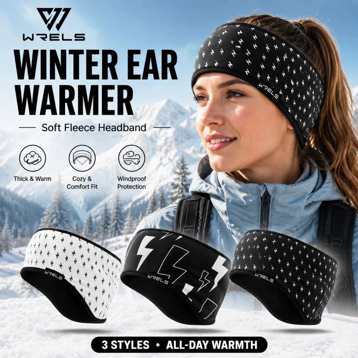 WRELS Winter Ear Warmer Headband Windproof Sports Fleece Thermal Ear Muffs for Women Men Running Hiking Skiing Cycling Jogging