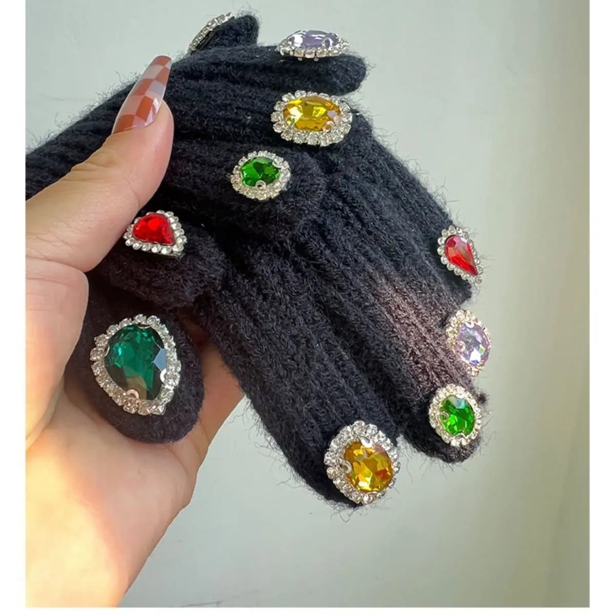 Women's Sparkle Glitter Gloves Touchscreen Winter Gloves with Rhinestones Warm Knit Mittens