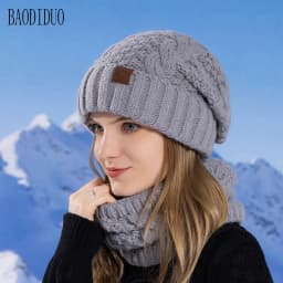 Women's Winter Hat and Neck Warmer Set, Warm Knit Hat with Ear Protection, Hooded Yarn Cap