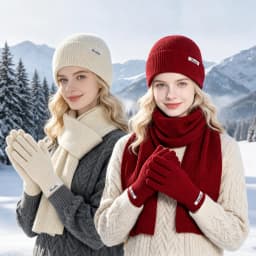 Winter Outdoor Warm Ear Protection Head Cap. European Style, Simple and Versatile. Knitted Wool Hat, Gloves and Scarf Set.