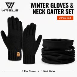 WRELS Winter Warm Gloves Neck Gaiter Set Knitted Gloves Windproof Soft Fleece Neck Warmer For Men Women Outdoor Skiing Cycling