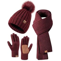 New Adult Women Winter Warm Touchscreen Gloves Three-piece Set Men Hat Scarf Set Ladies Windproof Fleece Comfortable Style Gents