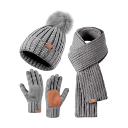 New Adult Women Winter Warm Touchscreen Gloves Three-piece Set Men Hat Scarf Set Ladies Windproof Fleece Comfortable Style Gents