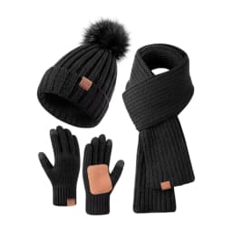 New Adult Women Winter Warm Touchscreen Gloves Three-piece Set Men Hat Scarf Set Ladies Windproof Fleece Comfortable Style Gents