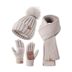 New Adult Women Winter Warm Touchscreen Gloves Three-piece Set Men Hat Scarf Set Ladies Windproof Fleece Comfortable Style Gents