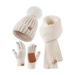 New Adult Women Winter Warm Touchscreen Gloves Three-piece Set Men Hat Scarf Set Ladies Windproof Fleece Comfortable Style Gents