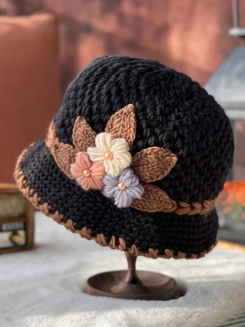 Thickened Knitted Woolen Hat Mom Winter Warm Ladies Cap Elderly Grandmother External Features Old People's Headwear