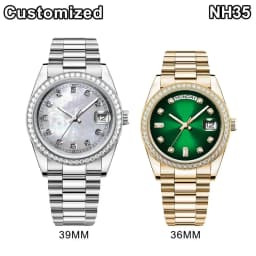 Custom Logo NH35 Movement Men Watch 36mm/39mm Diamond Bezel Diamond Dial Sapphire Crystal 100M Waterproof Mechanical Wristwatch